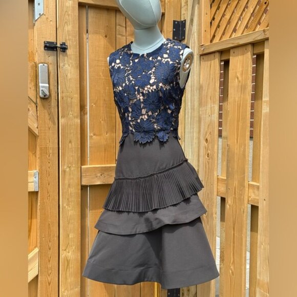 🆕 BRONX & BANCO 🧿 NWOT Navy Lace & Black Tiered Midi Dress, Sz AU 8 US 4 - Picture 3 of 13